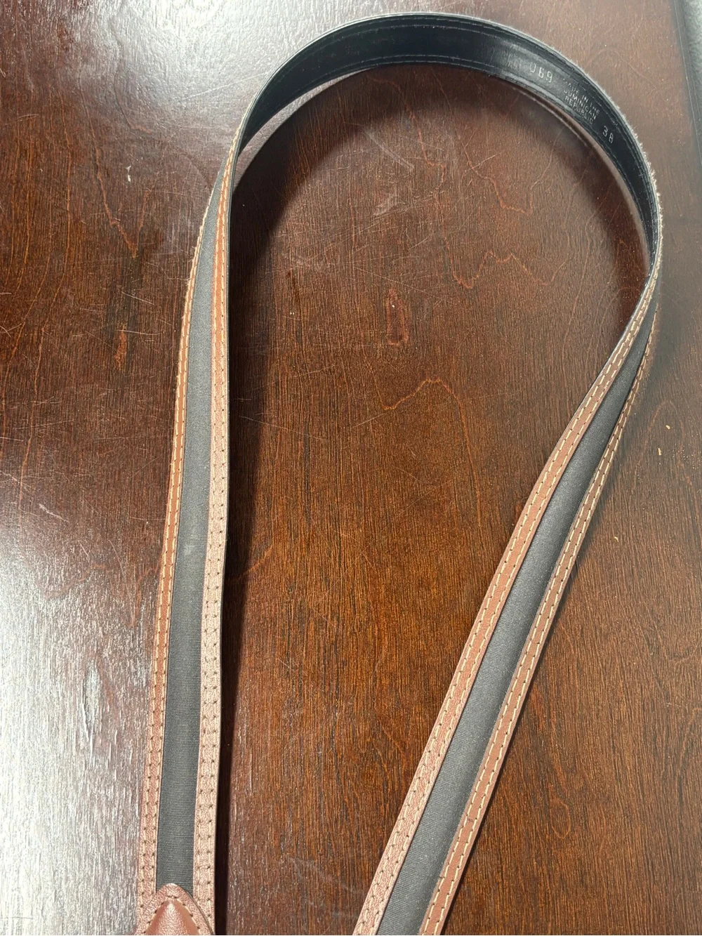 Source Unknown Brown Leather Belt with Brass Buckle